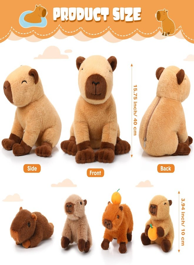 PullCrease 5-in-1 Capybara Stuffed Animals 15.75'' Capybara Mommy with 4 Cute Babies Set, Plush Pillow for Girls Boys Birthday Valentines Gift(Sitting) - Image 2
